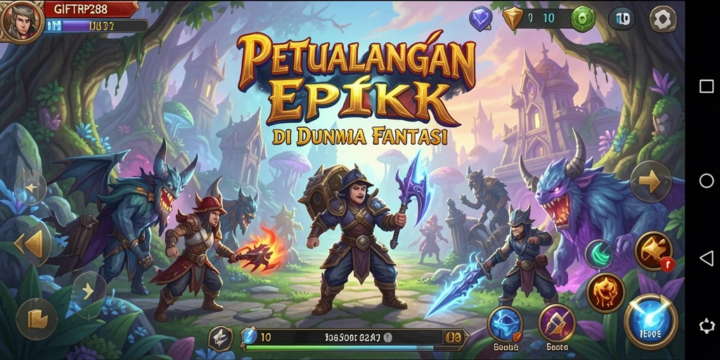 Tampilan gameplay GIFTRP288 dengan karakter yang menjelajah dunia petualangan.