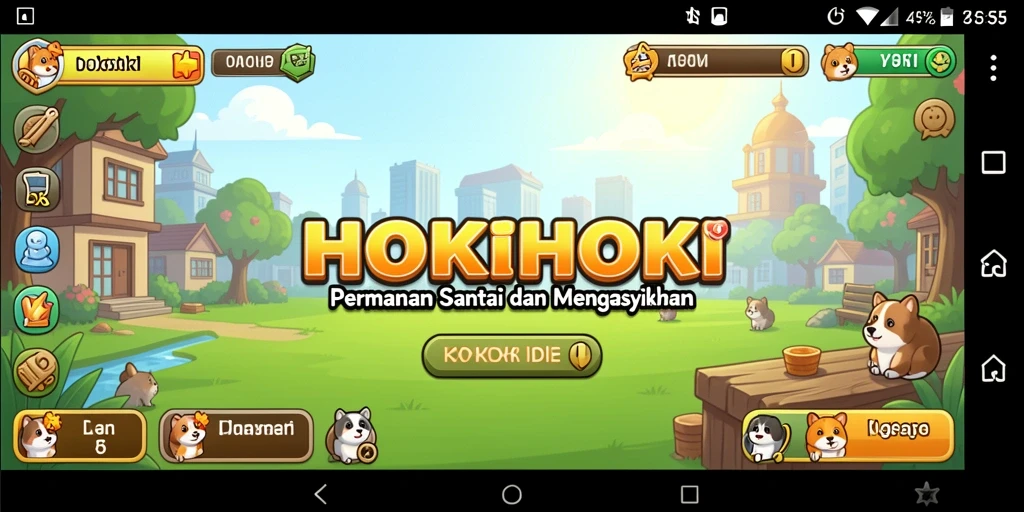 Screenshot HOKIHOKI menampilkan karakter lucu dan gameplay santai.