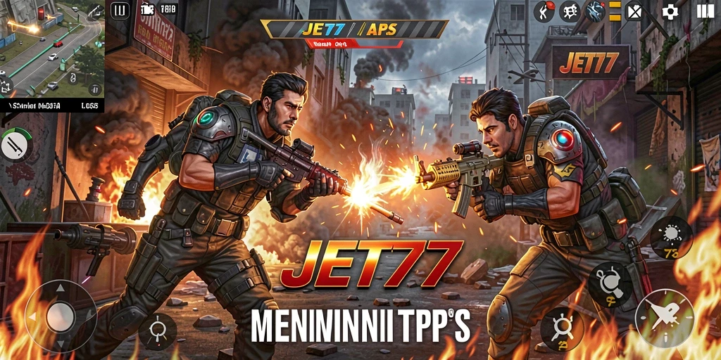 Tampilan menarik dari gameplay JET77 dengan aksi tembak-menembak yang intens.