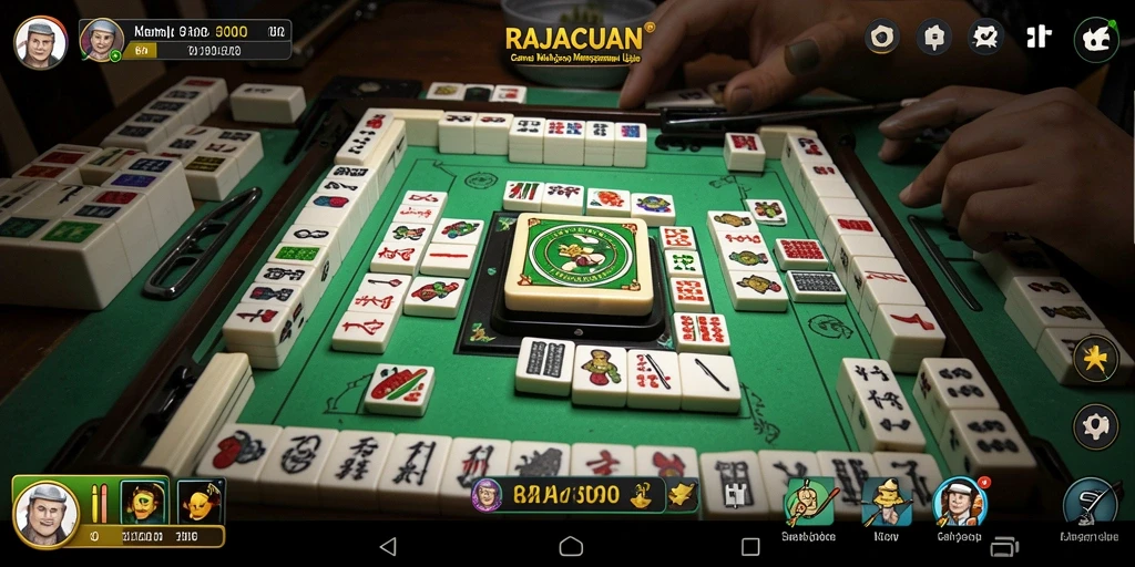 Tangkapan layar gameplay RAJACUAN dengan tampilan papan Mahjong yang menarik.