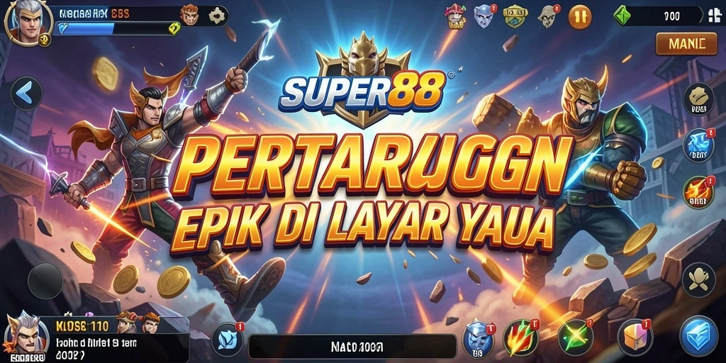Tampilan grafis menakjubkan dari gameplay SUPER88 dengan pertarungan yang intens.