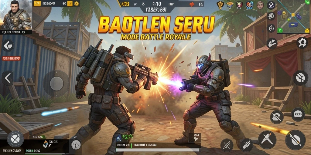 Screenshot gameplay V98 yang menampilkan pertarungan seru Battle Royale.